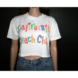 Vintage California Beach Club Womens Size L Single Stitch Crop T Shirt Top